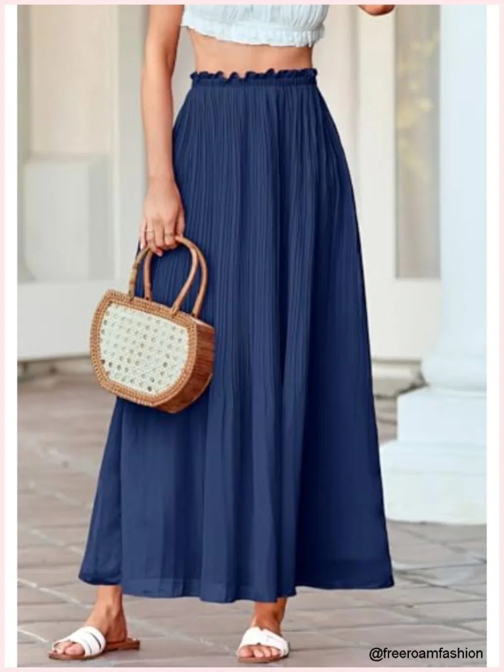 Pleated Midi Skirt Women Chiffon Elastic Waist Flowy A-Line Summer
